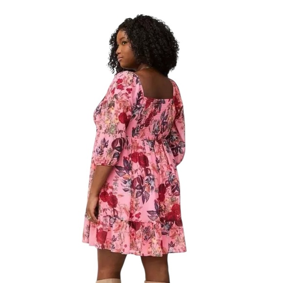 Torrid Plus Size 4 Pink Floral Tiered Chiffon Mini Dress – NWOT - Picture 2 of 10